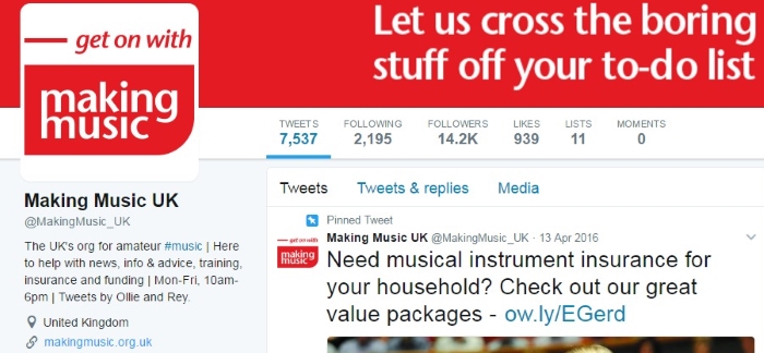 the Making Music Twitter profile